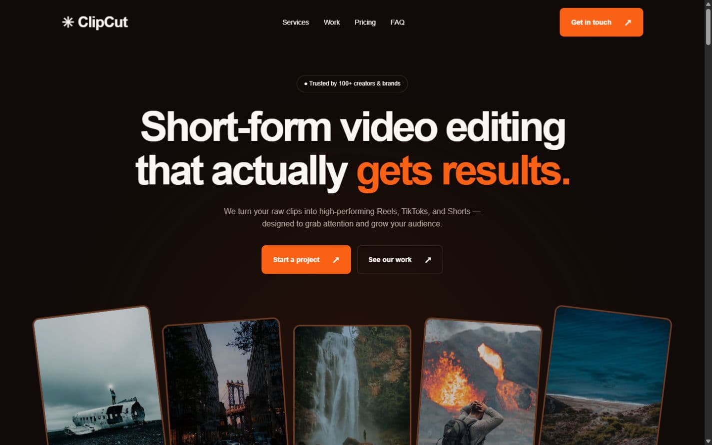 Clipcut landing page preview designed for video creators