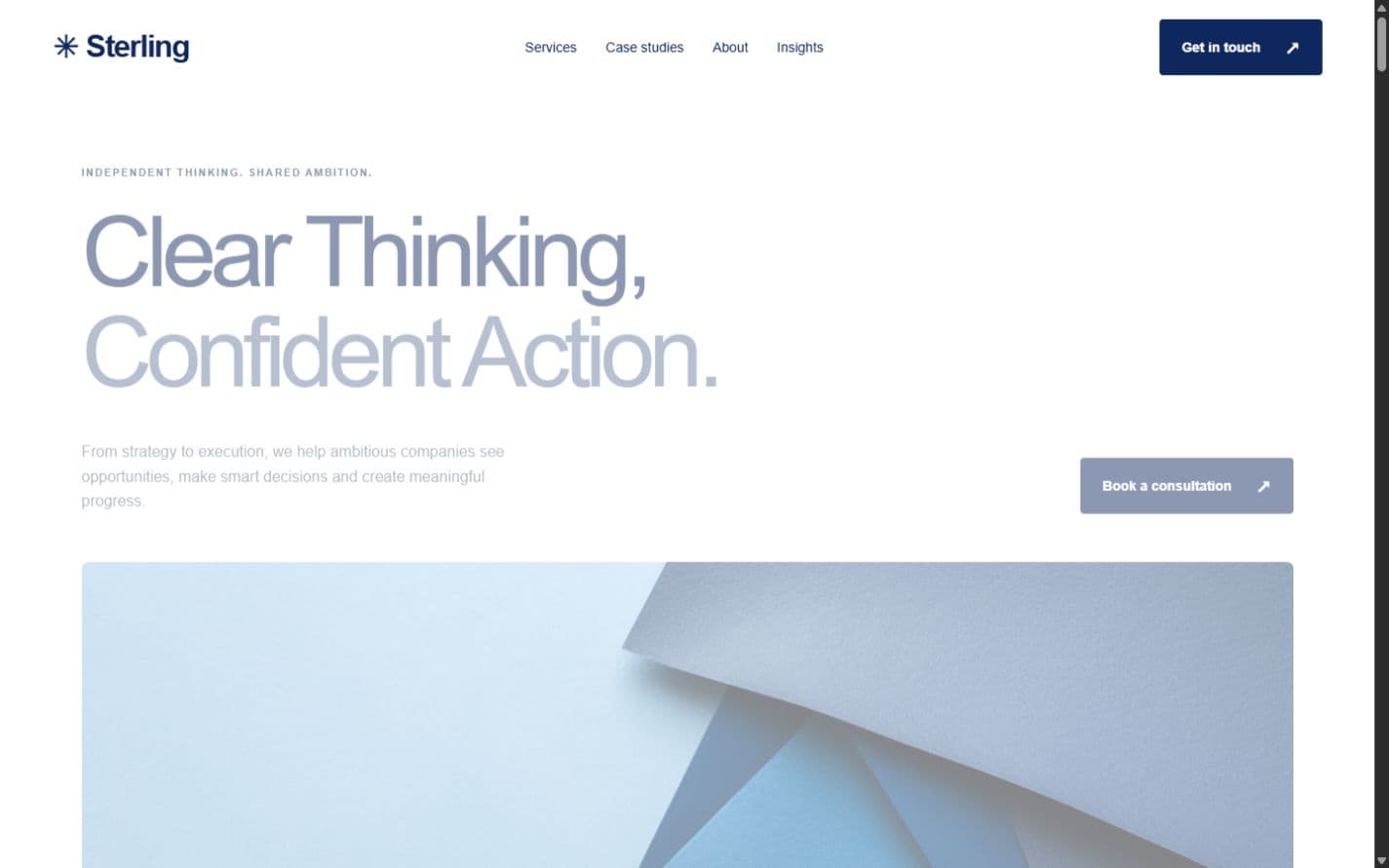 Sterling landing page preview with editorial typography