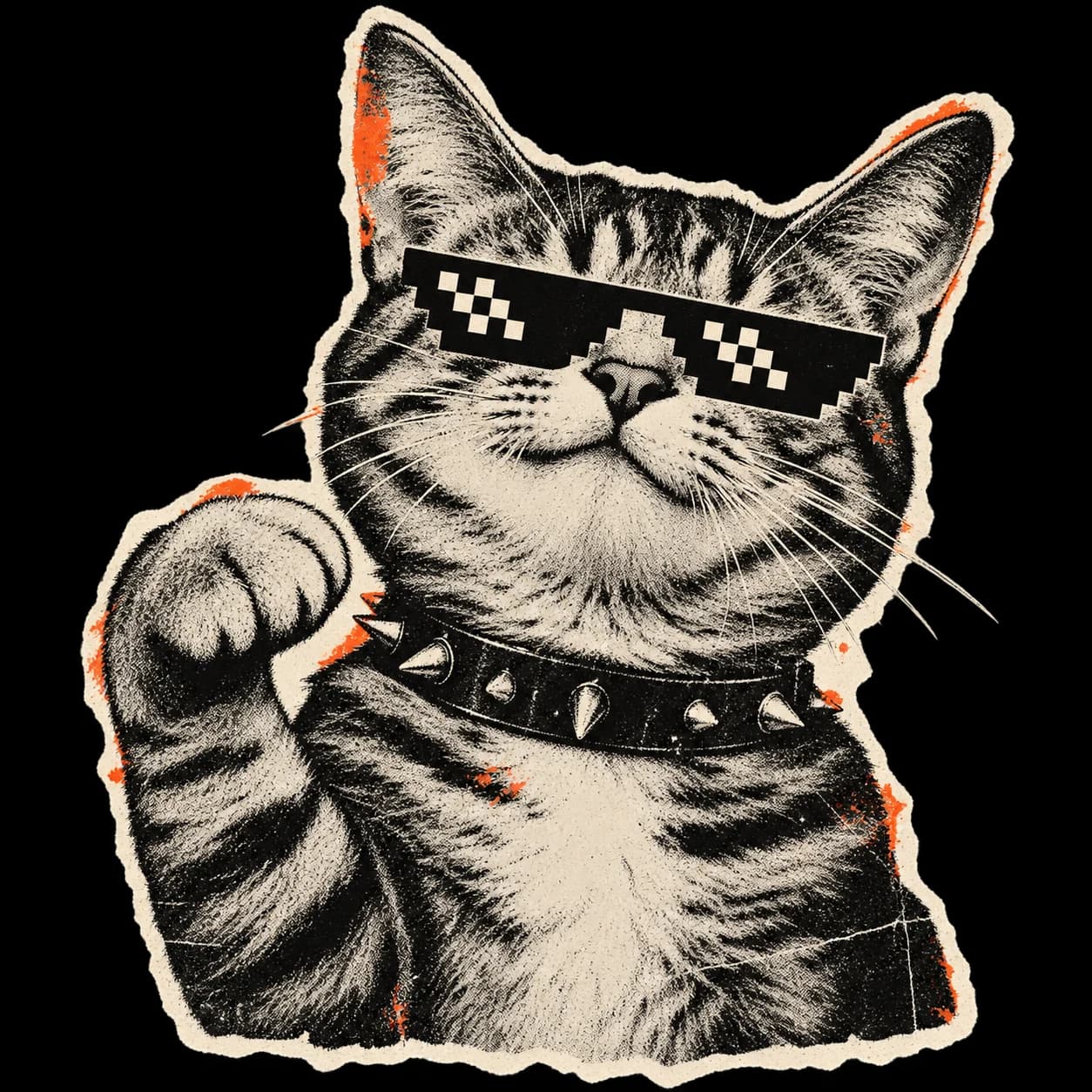 Xerox-collage cat wearing sunglasses